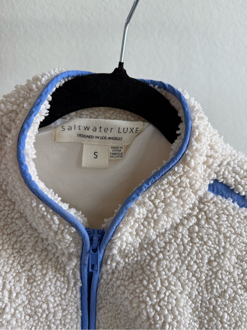 saltwater LUXE Cream Sherpa Jacket with Blue Trim - Picture 2 of 3